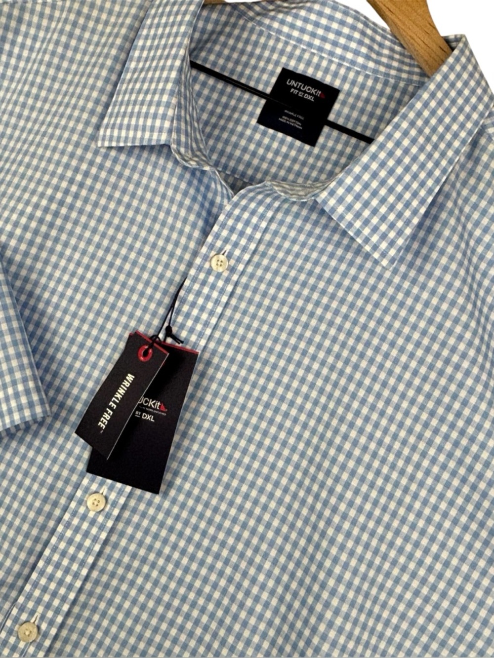 Untuckit Fit by DXL Shirt Mens 4XXLT Blue Gingham Check Short Sleeve Button Up